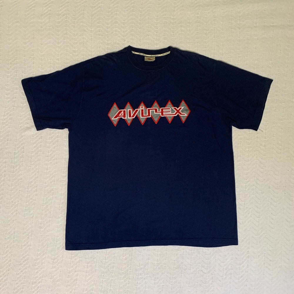 Vintage Avirex Tee Shirt‎ Mens Navy White Spell Out Patch Logo Y2K Grunge 90s